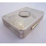 A rectangular textured silver snuff/pill box, Edinburgh Millennium hallmark, George V coin applied