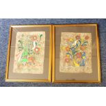 A pair of gilt framed and glazed gouache studies onto hand-made paper; exotic birds etc. (frame