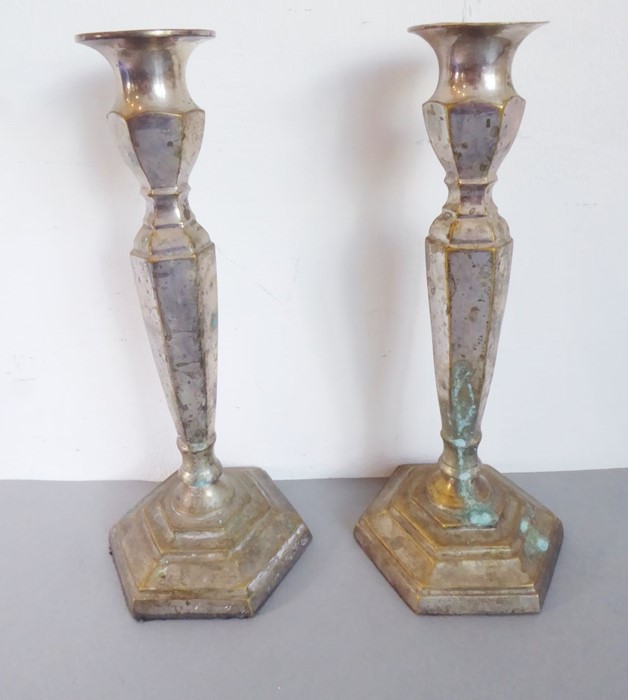 An assortment of four: a brass wine-pourer on a marble base, a pair of brass and silver-plated - Image 3 of 8