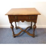 A good reproduction William and Mary oak side table; the thumbnail-moulded top above single full-