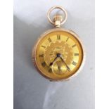 A lady's late 19th / early 20th century 9-carat rose-gold-cased fob watch; the gold-coloured