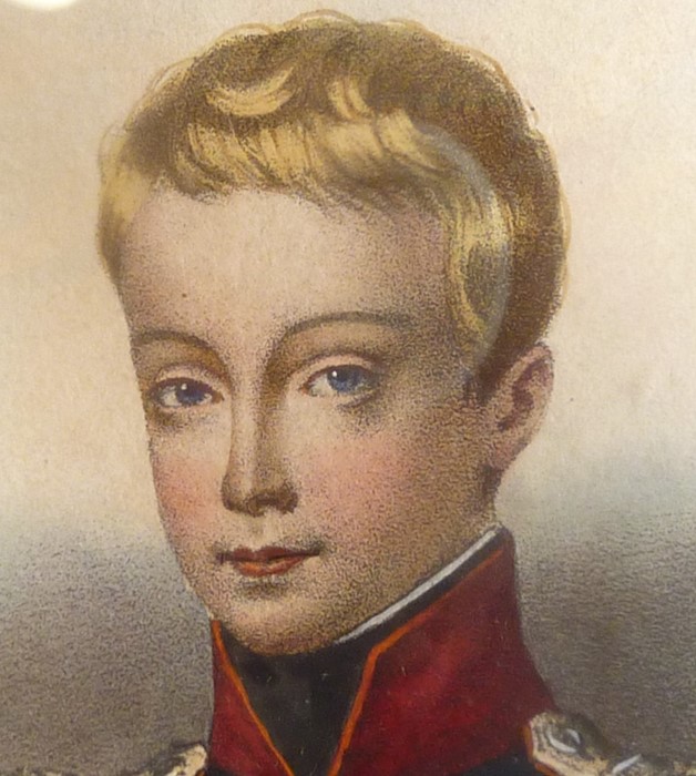 A coloured portrait engraving of a very young subaltern; shoulder-length engraving with later - Image 3 of 3
