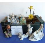 A selection of various decorative porcelain figures and hard-decorated ornithological subjects