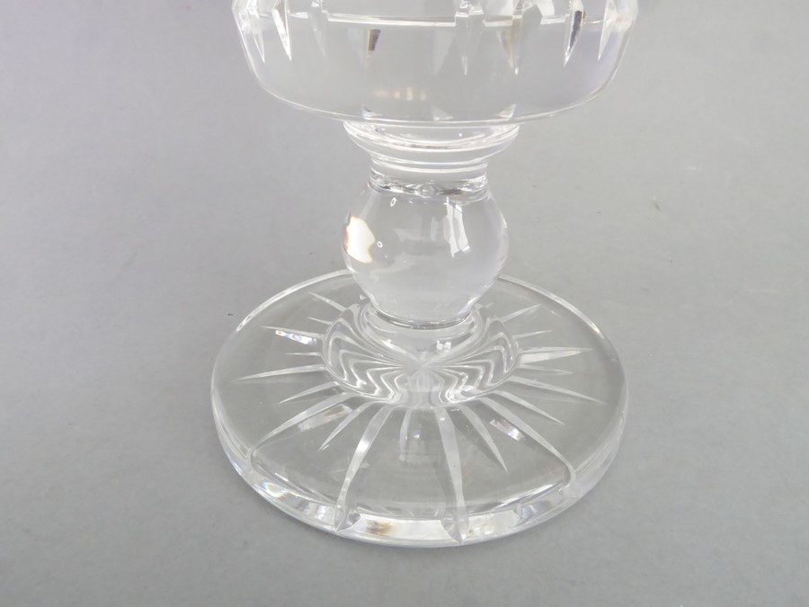 A fine Waterford crystal vase of conical form; scallop-shell style decoration to the lip, hobnail- - Image 3 of 10