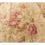 A pair of lined curtains in a  fabric (possibly Mulberry) decorated with birds, berries and flowers,