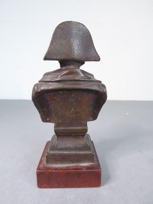 A small 19th century bronzed shoulder-length bust of Napoleon, upon square red marble base (9cm - Image 3 of 6