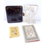 Two 19th century and two later objets d'art: a 19th century purse with geometric mother of pearl
