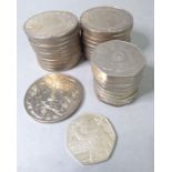 Twenty-one Queen Elizabeth II Silver Jubilee crowns dated 1977 and thirteen 50 pence pieces mostly