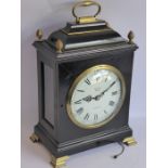 A George III ebonised cased bracket clock by 'Robert Ward, Abchurch Lane, London'; the pagoda-