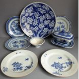 Eight pieces of Chinese blue-and-white ceramics to include 18th century export ware: a large 19th
