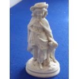 A heavy 19th century Parianware figure of a young girl stroking her attendant dog; she wears a