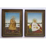 A pair of 19th century Indian gouache studies of maharajas. Script to lower left of the gilded