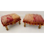 A pair of carved giltwood stools; in Louis XV style, trimmed with pom-pom edging (approx. 35cm