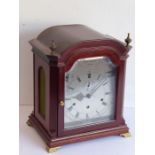 A mahogany-cased eight-day bracket clock; late 20th century, the silvered dial with Roman numerals