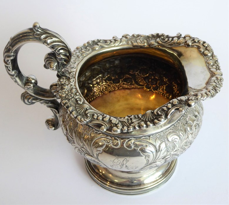 A heavy early 19th century hallmarked silver three-piece tea service: teapot, large two-handled - Image 11 of 13