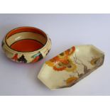 Two pieces of Clarice Cliff pottery: an Art Deco circular pottery bowl hand-decorated in the '