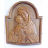 C20th Welsh (?) School c. 1950 (?), Madonna & Child, Limewood (?) panel, arched with painted