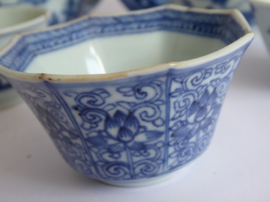 18th/19th century Chinese blue and white ceramics: miniature teapots and tea bowls, one octagonal - Image 3 of 12