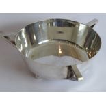 A highly stylised heavy Art Deco style/period silver-plated three-handled bowl of cylindrical