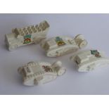 Three Arcadian and one Willow Art crested china models: the Arcadian models comprising two WWI tanks