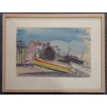 C20th English  School, ‘Yellow Boat’, Mixed media on paper, 13 1/45 x 19 ¾ ins (33.5 x 50 cms) (