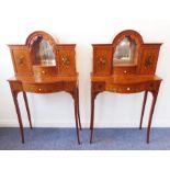 A fine pair of late 19th century Sheraton Revival painted satinwood bonheurs de jour: each with