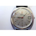 A gentleman's Omega Electronic Chronometer f 300 steel-cased wristwatch; grey signed dial with baton