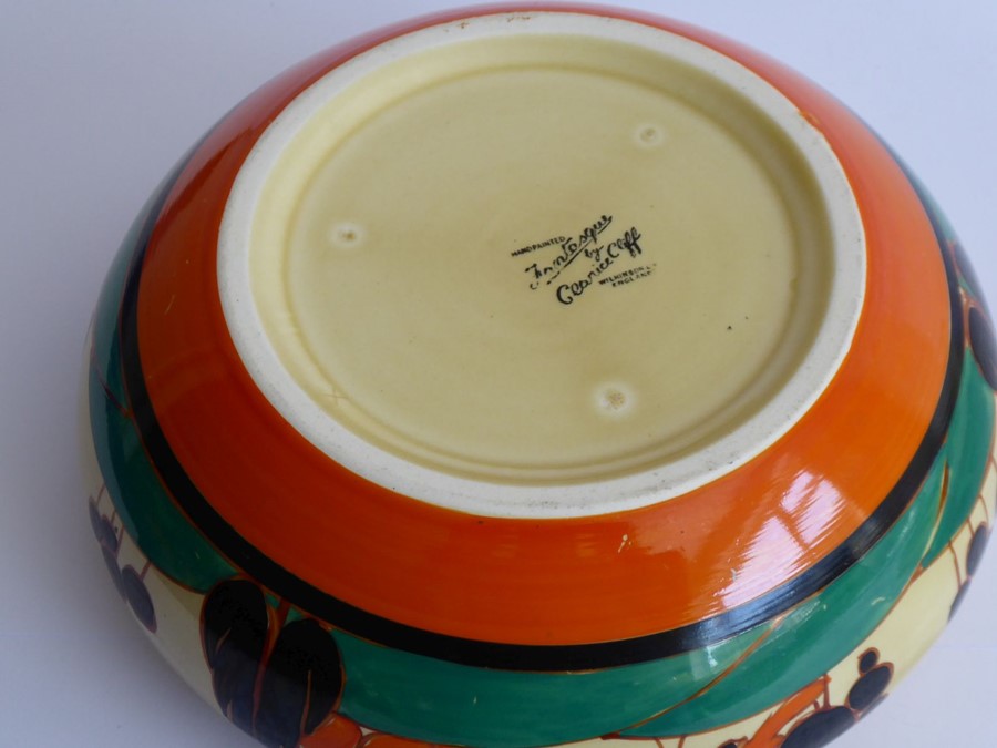 Two pieces of Clarice Cliff pottery: an Art Deco circular pottery bowl hand-decorated in the ' - Image 6 of 8