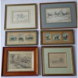 Four drawings of British sporting interest and a pair of prints: 1. Cuthbert Bradley (British 1861-