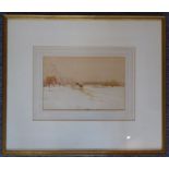 Claude Hayes RI ROI (Irish 1852 – 1922), ‘Homeward Bound through the Snow’, Signed watercolour 6 ½ x