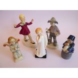 Five hand-decorated ceramic porcelain figures; to include a Royal Worcester figure modelled by FG