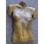 An aluminium female torso wall-hanging body cast by Andy Sheppard (48cm tallest x 40cm widest)