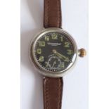 An early 20th century gentleman's wristwatch; silver-coloured metal case, black dial signed 'Birch &
