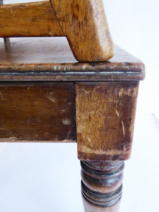 A late Regency-period child's mahogany highchair on stand; tablet-shaped top-rail, scrolling arms - Image 8 of 13