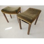 A pair of George VI Coronation stools for restoration; original upholstered saddle seats above