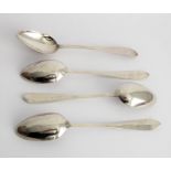 A set of four early/mid 19th century hallmarked silver serving spoons; maker's mark WA and with