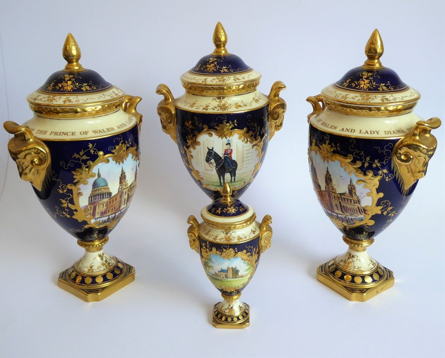 Four pieces of Fine Coalport porcelain: two limited edition (88 and 89 of 250) hand-gilded two-