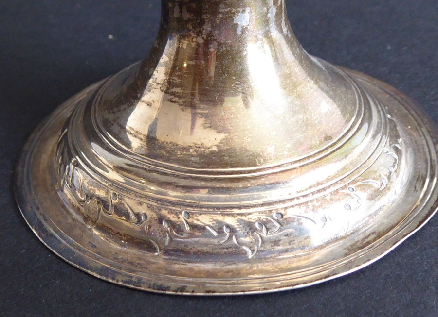 An 18th century hallmarked silver two-handled trophy-style cup; later Repoussé decorated and with - Image 10 of 11