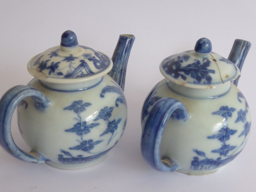 18th/19th century Chinese blue and white ceramics: miniature teapots and tea bowls, one octagonal - Image 9 of 12