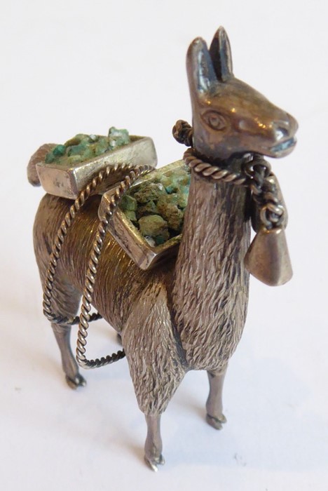 An unusual solid silver model of a Llama/Alpaca laden with two boxes of precious minerals; the beast - Image 2 of 7