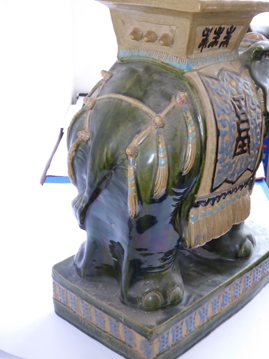 A large Chinese stoneware jardinière stand modelled as a trumpeting elephant; the central howdah - Image 5 of 8