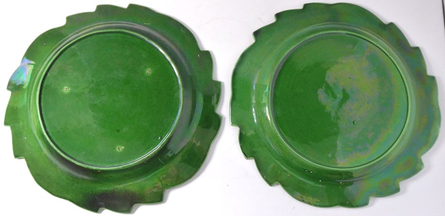 A set of four finely moulded green leaf ceramic dishes, together with one other similar example with - Image 5 of 7