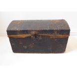 A dome-topped, studded and metal-bound two-handled trunk for restoration (56cm wide x 31.5cm