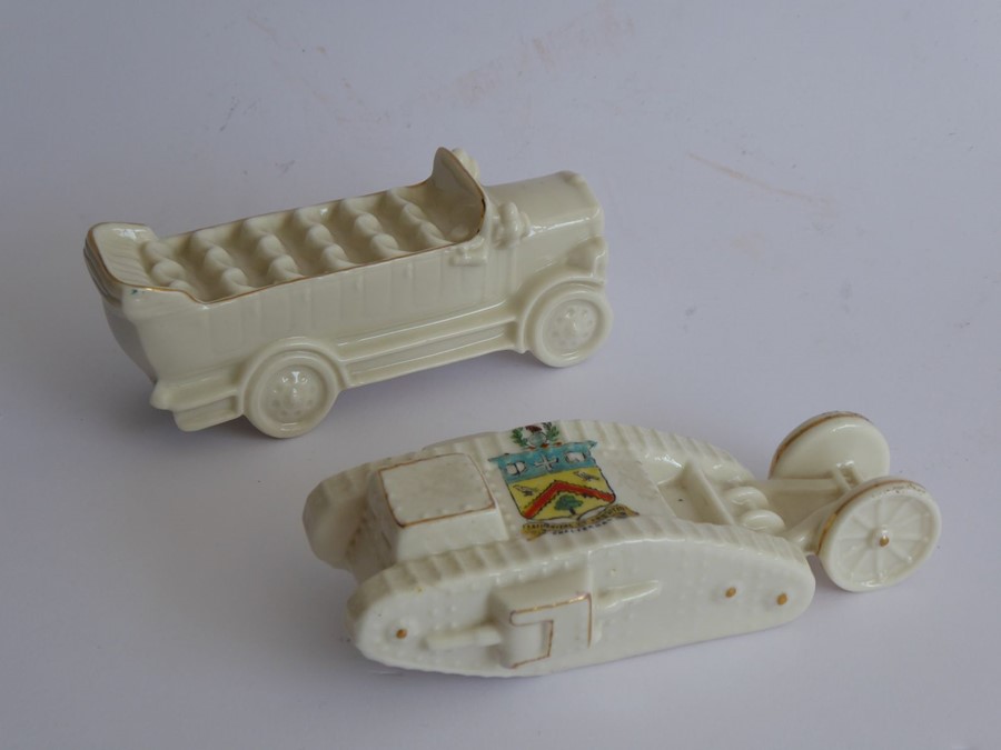 Three Arcadian and one Willow Art crested china models: the Arcadian models comprising two WWI tanks - Image 3 of 10