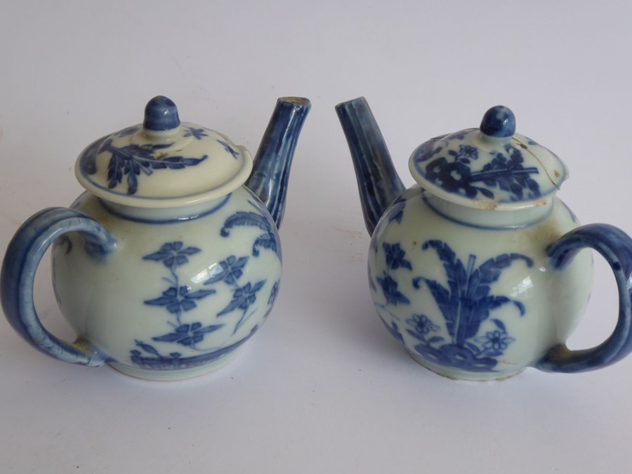 18th/19th century Chinese blue and white ceramics: miniature teapots and tea bowls, one octagonal - Image 12 of 12