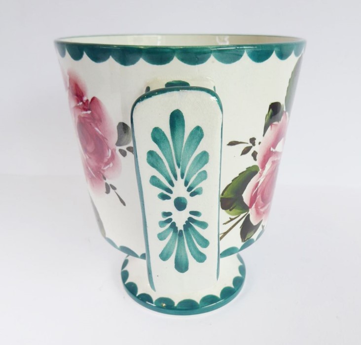 An early 20th century two-handled Wemyss Pottery loving cup; hand-decorated with roses, stamped - Image 3 of 6