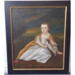 19th century English Naive School after the 18th century original. Portrait of a young girl with her