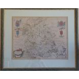 After Jan Blaeu 1645 ‘Comitatis Salopiensis’, Hnd-cold engr. Map of Shropshire, Plate size 15 x 19 ¾