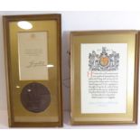 An Anson Battalion WWI Memorial Plaque to THE HON. KENNETH ROBERT DUNDAS and Buckingham Palace cover