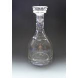 A heavy Orrefors Crystal (Swedish) mallet-shaped decanter with facet-cut mushroom-style stopper; the